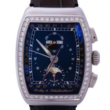 Pre Owned Dubey & Schaldenbrand Navy Blue Stainless Steel Gran Chrono Astro Men's Wristwatch 38MM