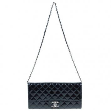 Chanel Black Patent Leather Small Evening Clutch