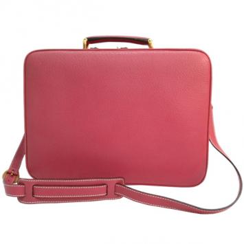 Pre Owned Gucci Pink Leather Bamboo Suitcase
