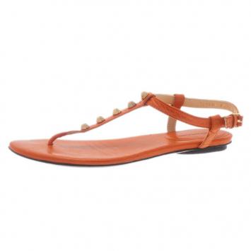 Balenciaga Orange Leather Studded Thong Sandals Size 38.5