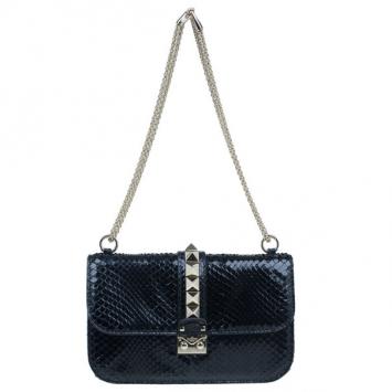 Valentino Black Studded Python Shoulder Bag