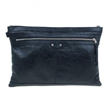 Balenciaga Black Leather Large Clip L Clutch