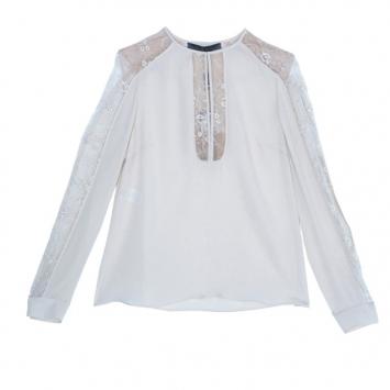 Elie Saab Cream Silk Lace-Detailed Tunic M