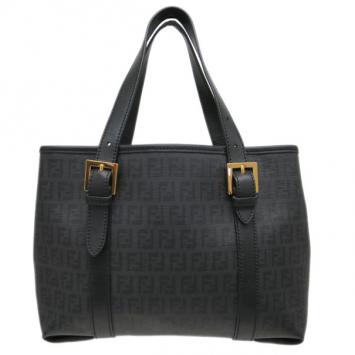 Fendi Black Zucchino Leather Shopper Tote