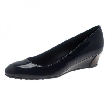 Tod's Blue Patent Wedge Pumps Size 36.5