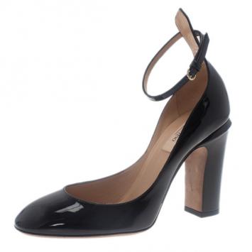 Valentino Black Patent Tango Ankle Strap Pumps Size 38