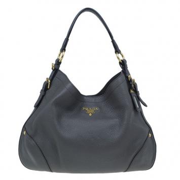 Prada Grey Vitello Daino Snap Hobo