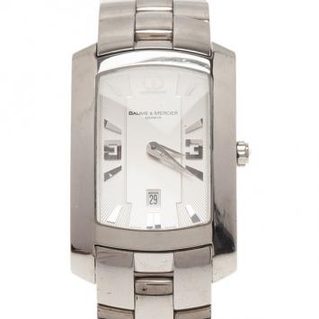 Pre Owned Baume & Mercier White Stainless Steel Hampton Square Men's Wristwatch 26MM