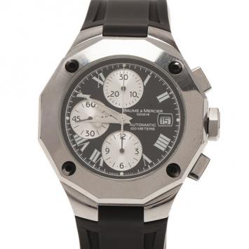 Pre Owned Baume & Mercier Black Stainless Steel Riviera Men's Wristwatch 20MM