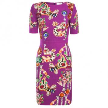 Mary Katrantzou Harlie Purple Printed Wool Dress M