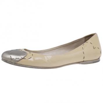 Fendi Nude Patent Heart Cap Toe Ballet Flats Size 37.5