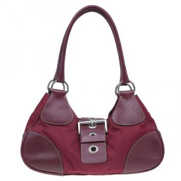 Prada Red Nylon Small Tessuto Moon Shoulder Bag