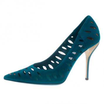 Jimmy Choo Teal Suede Talka Cutout Pumps Size 40