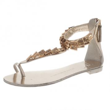 Giuseppe Zanotti Gold Metal Scale Leather Thong Sandals Size 36