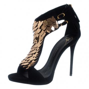 Giuseppe Zanotti Black Suede Embellished Sandals Size 36