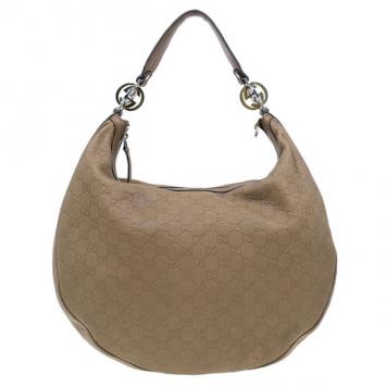 Gucci Nude Leather Medium Guccissima GG Twins Hobo