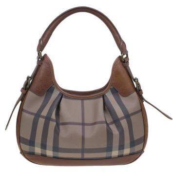 Burberry Embossed Smoked Check Coated Canvas Medium Brooklyn Hobo