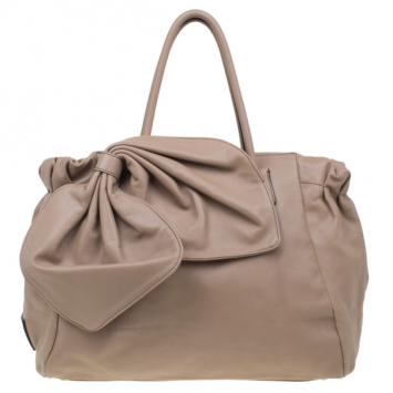 Valentino Beige Leather Bow Boston Bag