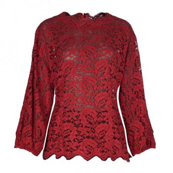 Dolce And Gabbana Red Lace Long Sleeve Top M