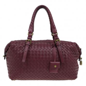 Bottega Veneta Burgundy Leather Intrecciato Boston Bag