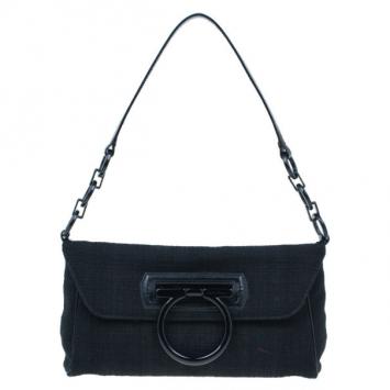 Salvatore Ferragamo Black Tweed Shoulder Bag