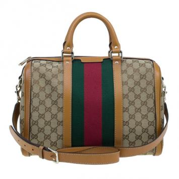 Gucci Original GG Brown Canvas Medium Vintage Web Boston Bag