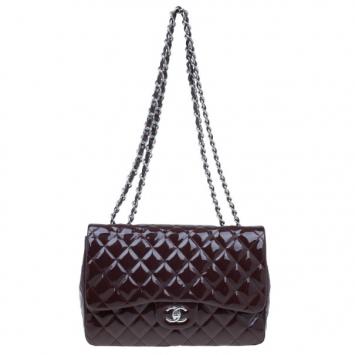 Chanel Burgundy Patent Leather Jumbo Flap