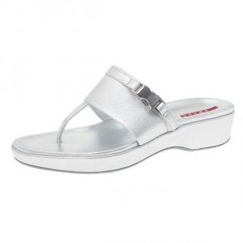 Prada Sport Silver Metallic Leather Thong Sandals Size 39
