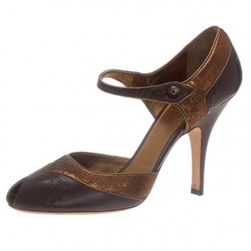Prada Brown Leather Mary Jane Pumps Size 40