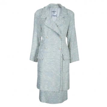 Pre Owned Chanel Blue Tweed Skirt Suit L