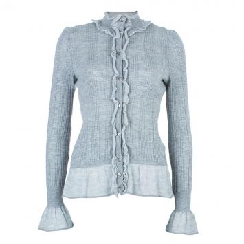 Pre Owned Chanel Gray Ruffled Cardigan M