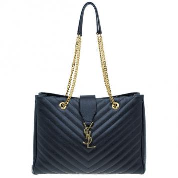 Saint Laurent Paris Black Matelasse Leather Cassandre Shopper Tote