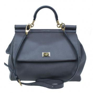 Dolce and Gabbana Grey Leather Large Miss Sicily Tote