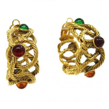 Chanel Vintage Gripoix Gold Tone Hoop Earrings