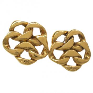 Chanel Vinage Flower Gold Tone Clip On Earrings