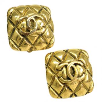 Chanel Vintage Matelasse Gold Tone Clip On Earrings