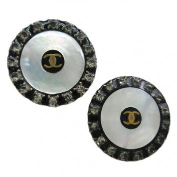 Chanel CC Mother of Pearl Effect Botton Clip On Earrings