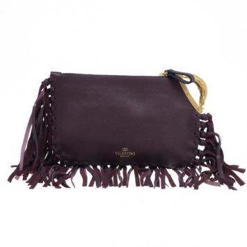 Valentino Maroon Calfskin Garavani Scarab Clutch