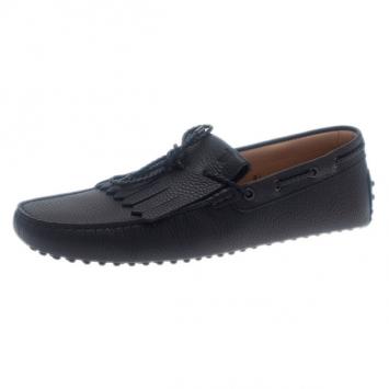 Pre Owned Tod's Navy Leather Bow Fringe Loafers Size 43.5