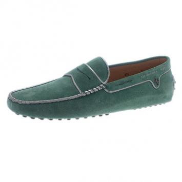 Pre Owned Tod's for Ferrari Limited Edition Green Suede Loafers Size 43.5