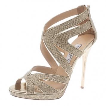 Jimmy Choo Gold Glitter Collar Platform Sandals Size 38.5