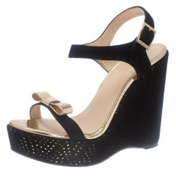 Jimmy Choo Black and Gold Nice Wedge Sandals Size 39.5