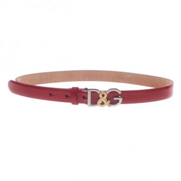 Dolce and Gabbana Red Patent Logo Belt 70CM