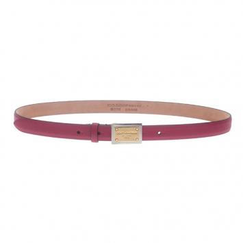 Dolce and Gabbana Pink Leather Logo Plaque Skinny Belt 75CM