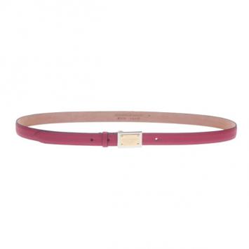 Dolce and Gabbana Pink Leather Logo Plaque Skinny Belt 90CM