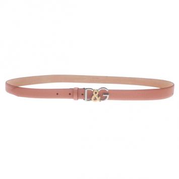 Dolce and Gabbana Pink Leather Logo Belt 85CM
