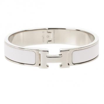 Hermes Clic Clac H White Enamel Palladium Plated Bracelet PM