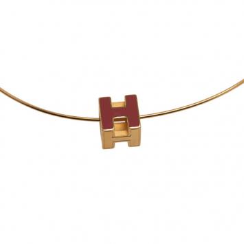 Hermes Cage H Pink Laquered Pendant Necklace