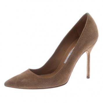 Manolo Blahnik Beige Suede BB Pointed Toe Pumps Size 36