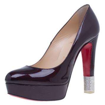 Christian Louboutin Burgundy Patent Filter Platform Pumps Size 38.5